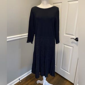 Ann Taylor Sweater Dress Black Sparkle Detail Pleated Bottom 3/4 Sleeve XL NWT